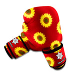 Burgundy Sunflower Pattern Print Boxing Gloves