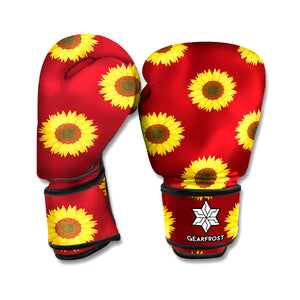 Burgundy Sunflower Pattern Print Boxing Gloves