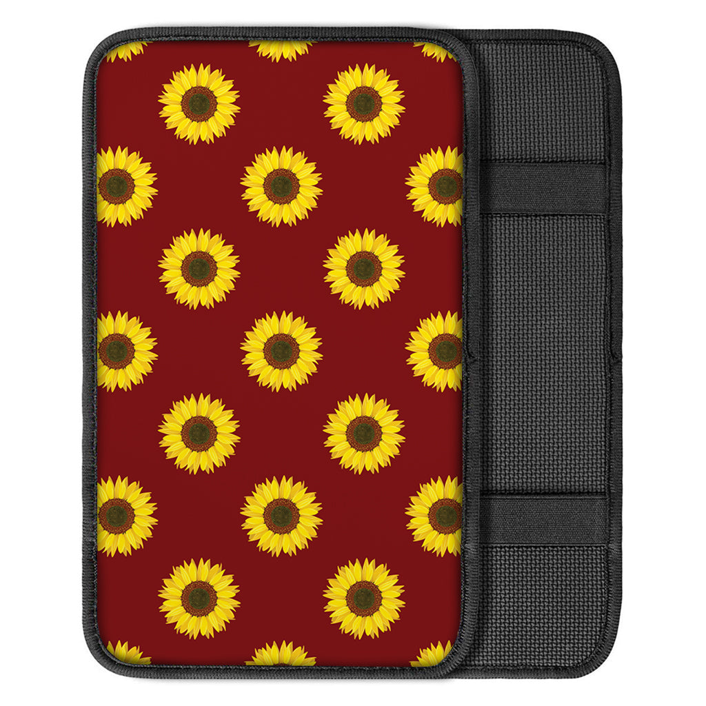 Burgundy Sunflower Pattern Print Car Center Console Cover