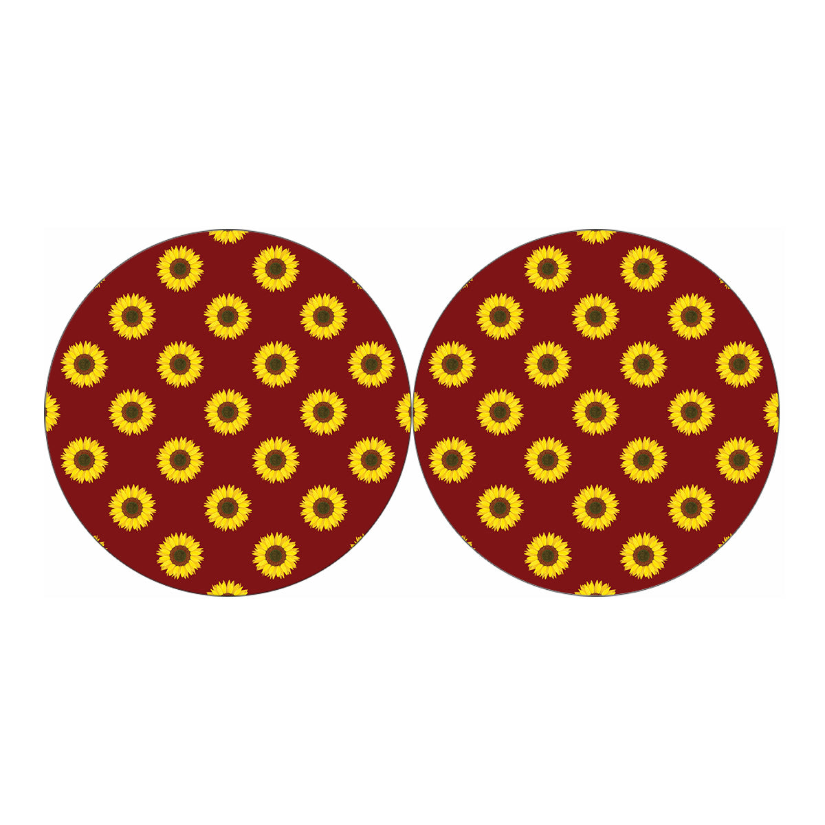 Burgundy Sunflower Pattern Print Car Coasters