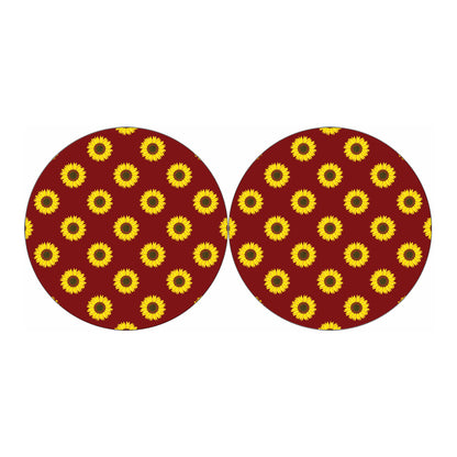Burgundy Sunflower Pattern Print Car Coasters