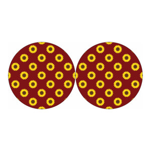 Burgundy Sunflower Pattern Print Car Coasters