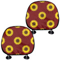 Burgundy Sunflower Pattern Print Car Headrest Covers