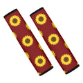 Burgundy Sunflower Pattern Print Car Seat Belt Covers