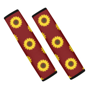 Burgundy Sunflower Pattern Print Car Seat Belt Covers