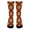 Burgundy Sunflower Pattern Print Crew Socks