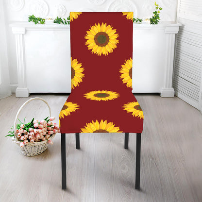 Burgundy Sunflower Pattern Print Dining Chair Slipcover