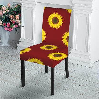 Burgundy Sunflower Pattern Print Dining Chair Slipcover