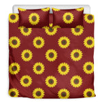 Burgundy Sunflower Pattern Print Duvet Cover Bedding Set