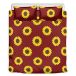 Burgundy Sunflower Pattern Print Duvet Cover Bedding Set
