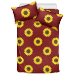 Burgundy Sunflower Pattern Print Duvet Cover Bedding Set