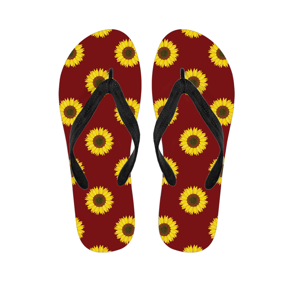 Burgundy Sunflower Pattern Print Flip Flops