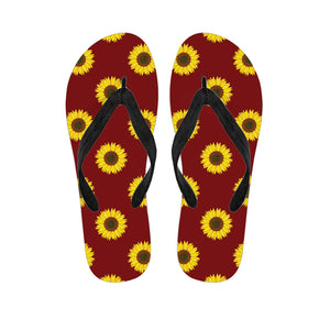 Burgundy Sunflower Pattern Print Flip Flops