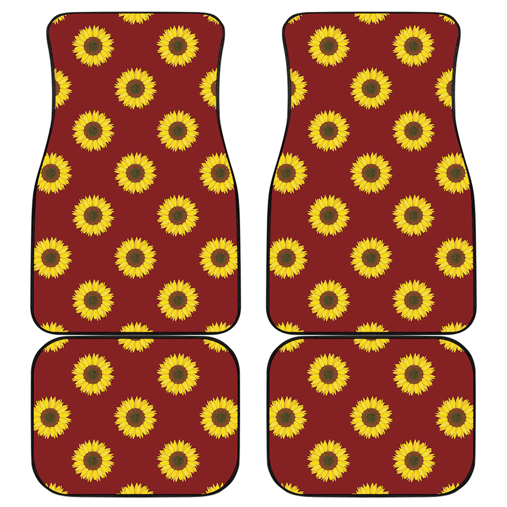 Burgundy Sunflower Pattern Print Front and Back Car Floor Mats
