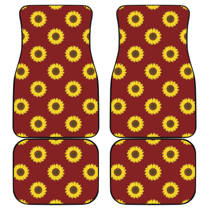 Burgundy Sunflower Pattern Print Front and Back Car Floor Mats