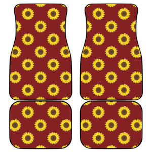 Burgundy Sunflower Pattern Print Front and Back Car Floor Mats