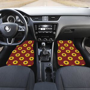 Burgundy Sunflower Pattern Print Front and Back Car Floor Mats