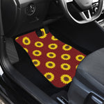 Burgundy Sunflower Pattern Print Front and Back Car Floor Mats