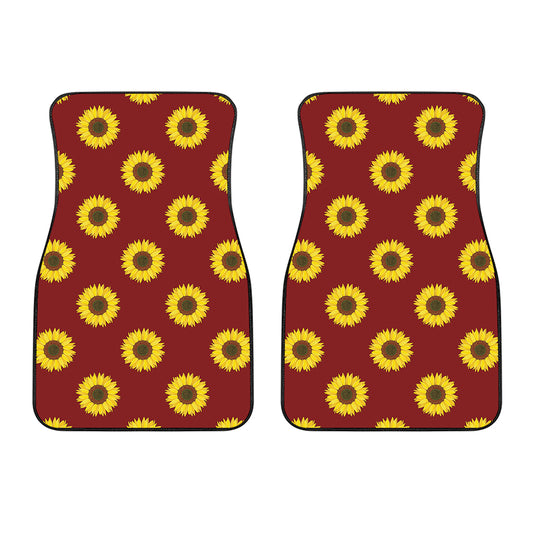 Burgundy Sunflower Pattern Print Front Car Floor Mats