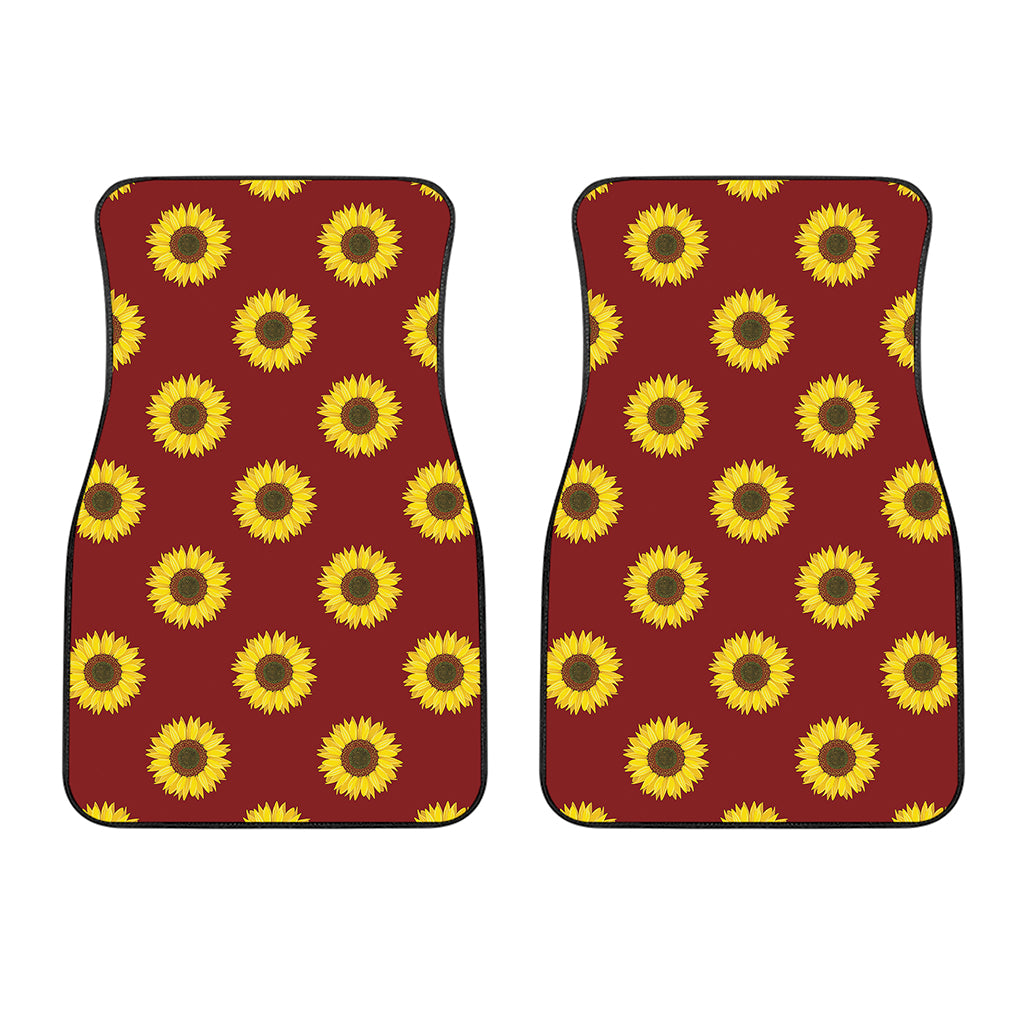 Burgundy Sunflower Pattern Print Front Car Floor Mats