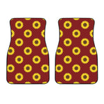 Burgundy Sunflower Pattern Print Front Car Floor Mats