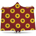 Burgundy Sunflower Pattern Print Hooded Blanket