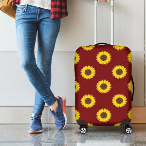 Burgundy Sunflower Pattern Print Luggage Cover