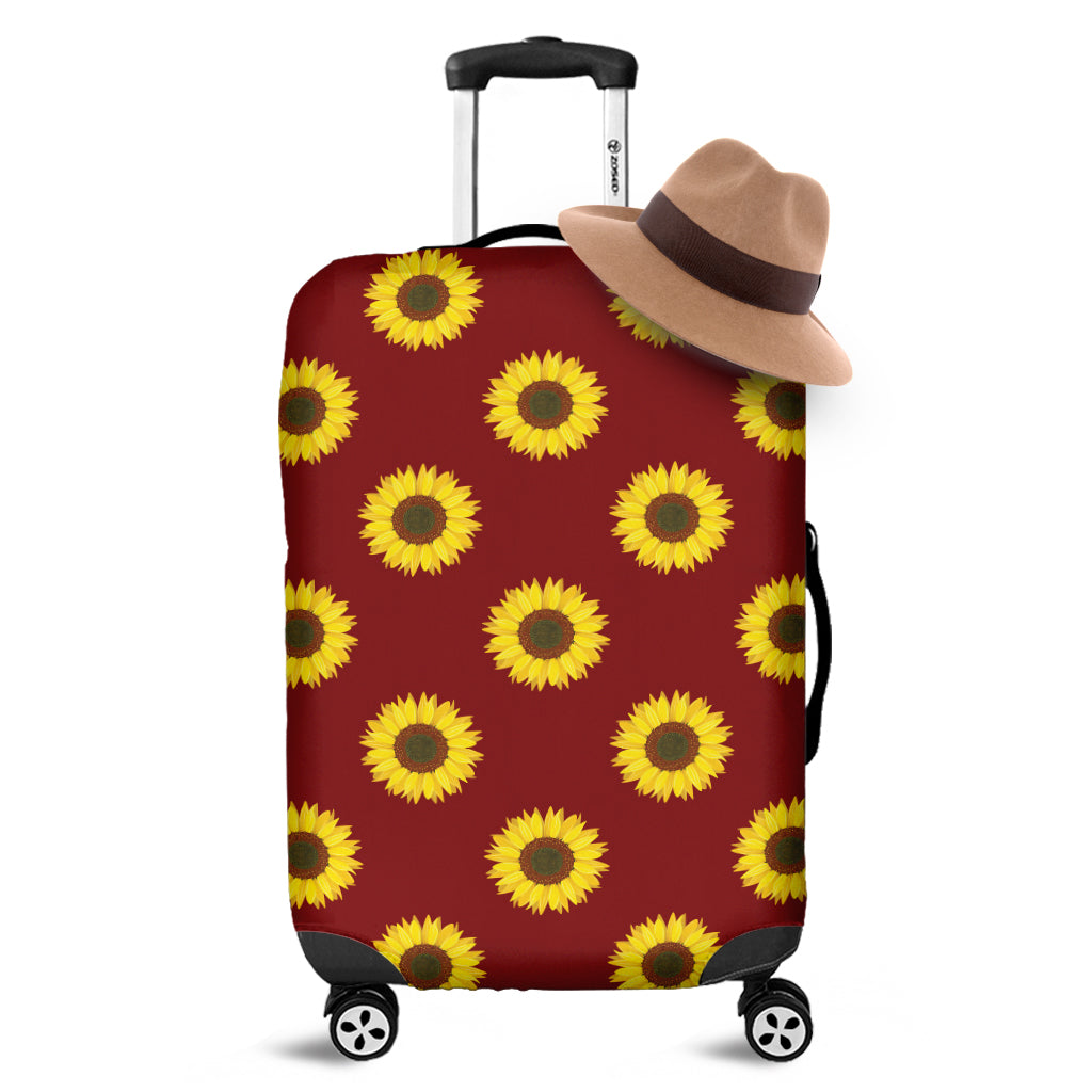 Burgundy Sunflower Pattern Print Luggage Cover