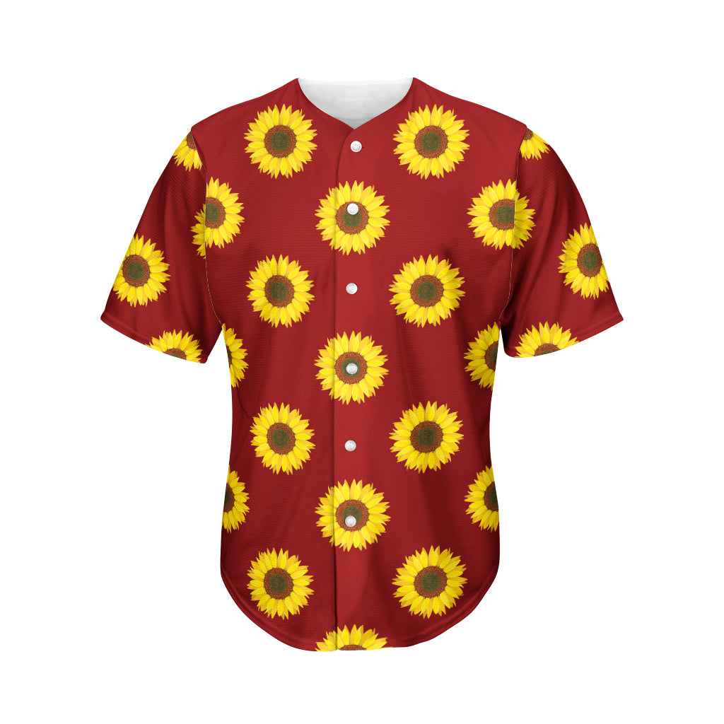 Burgundy Sunflower Pattern Print Men's Baseball Jersey