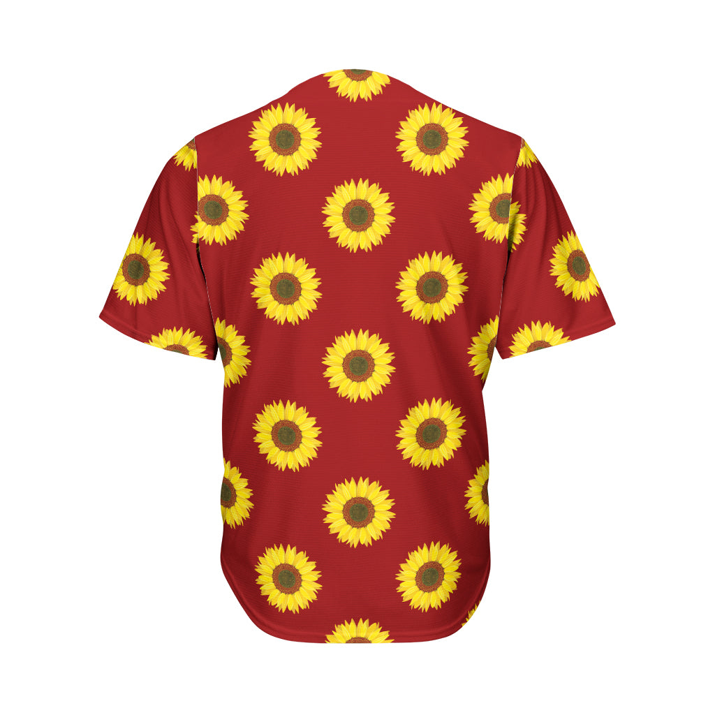 Burgundy Sunflower Pattern Print Men's Baseball Jersey