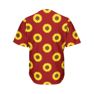 Burgundy Sunflower Pattern Print Men's Baseball Jersey