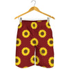 Burgundy Sunflower Pattern Print Men's Shorts