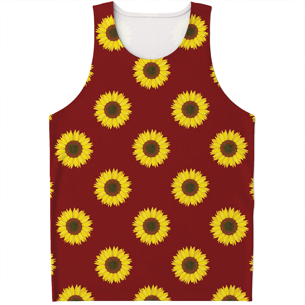 Burgundy Sunflower Pattern Print Men's Tank Top