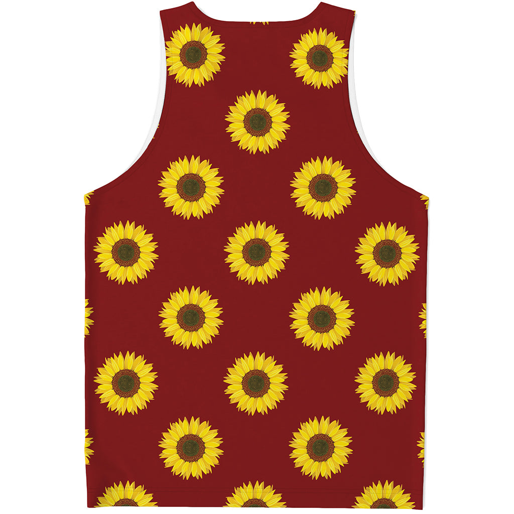 Burgundy Sunflower Pattern Print Men's Tank Top