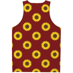 Burgundy Sunflower Pattern Print Men's Tank Top