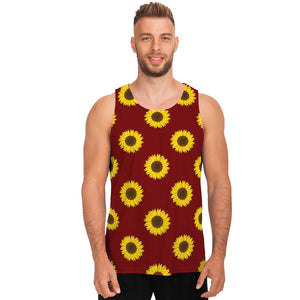 Burgundy Sunflower Pattern Print Men's Tank Top