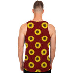 Burgundy Sunflower Pattern Print Men's Tank Top