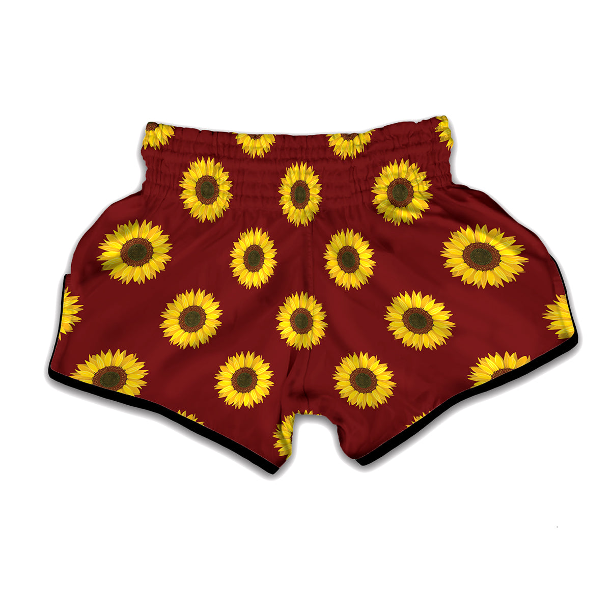 Burgundy Sunflower Pattern Print Muay Thai Boxing Shorts