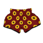 Burgundy Sunflower Pattern Print Muay Thai Boxing Shorts