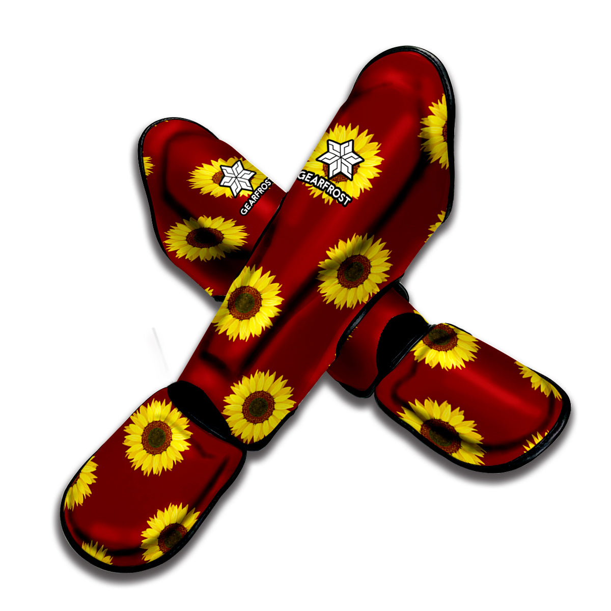 Burgundy Sunflower Pattern Print Muay Thai Shin Guard