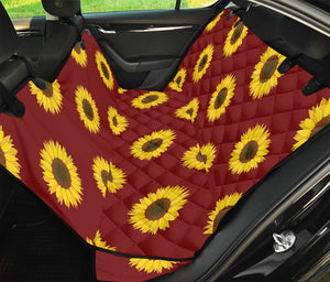 Burgundy Sunflower Pattern Print Pet Car Back Seat Cover