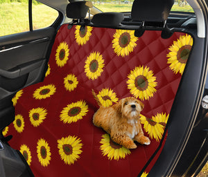 Burgundy Sunflower Pattern Print Pet Car Back Seat Cover