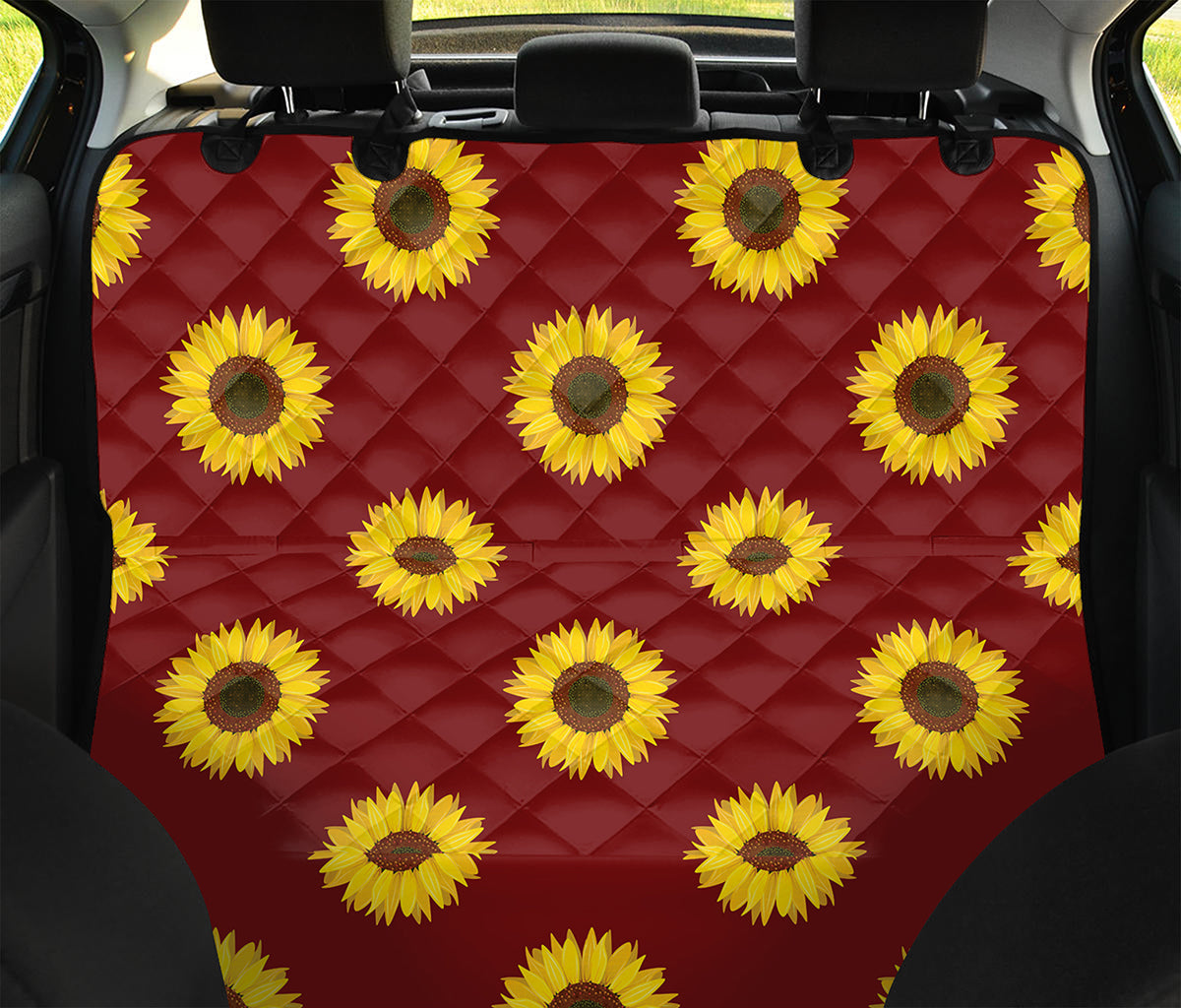 Burgundy Sunflower Pattern Print Pet Car Back Seat Cover