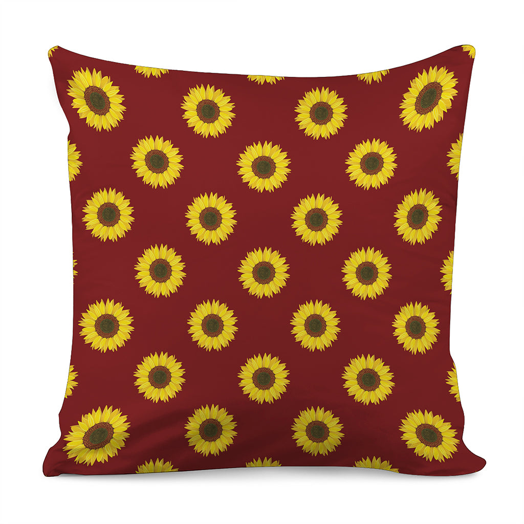 Burgundy Sunflower Pattern Print Pillow Cover