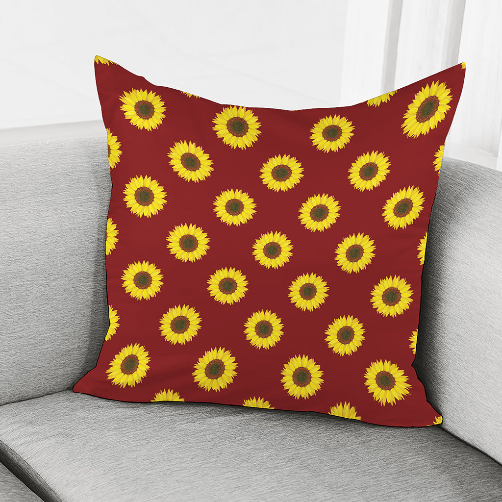 Burgundy Sunflower Pattern Print Pillow Cover