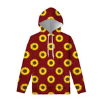 Burgundy Sunflower Pattern Print Pullover Hoodie