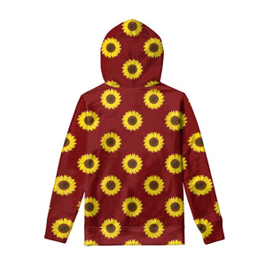 Burgundy Sunflower Pattern Print Pullover Hoodie