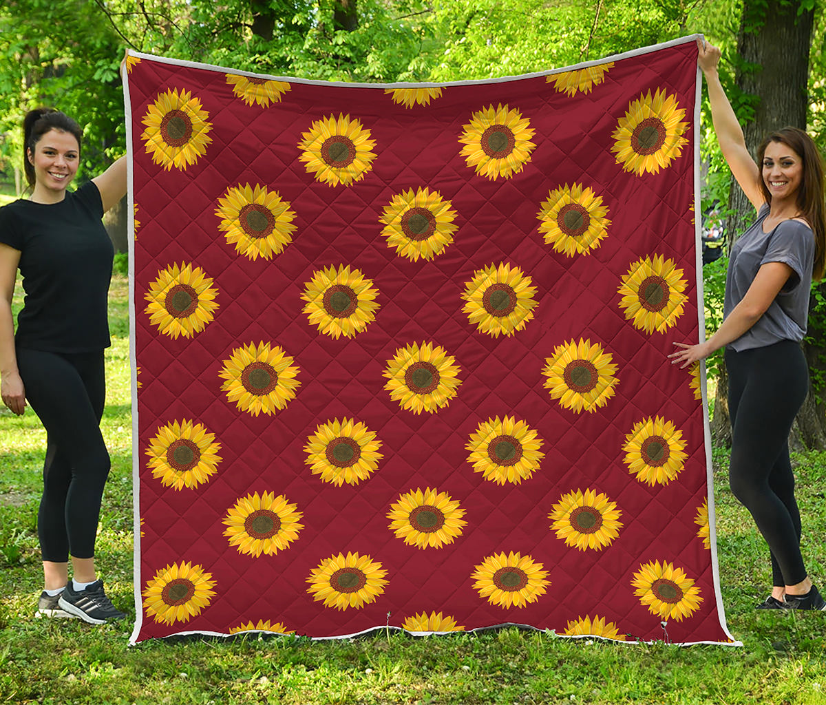 Burgundy Sunflower Pattern Print Quilt