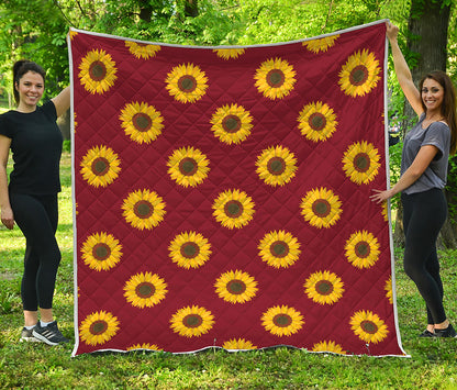 Burgundy Sunflower Pattern Print Quilt