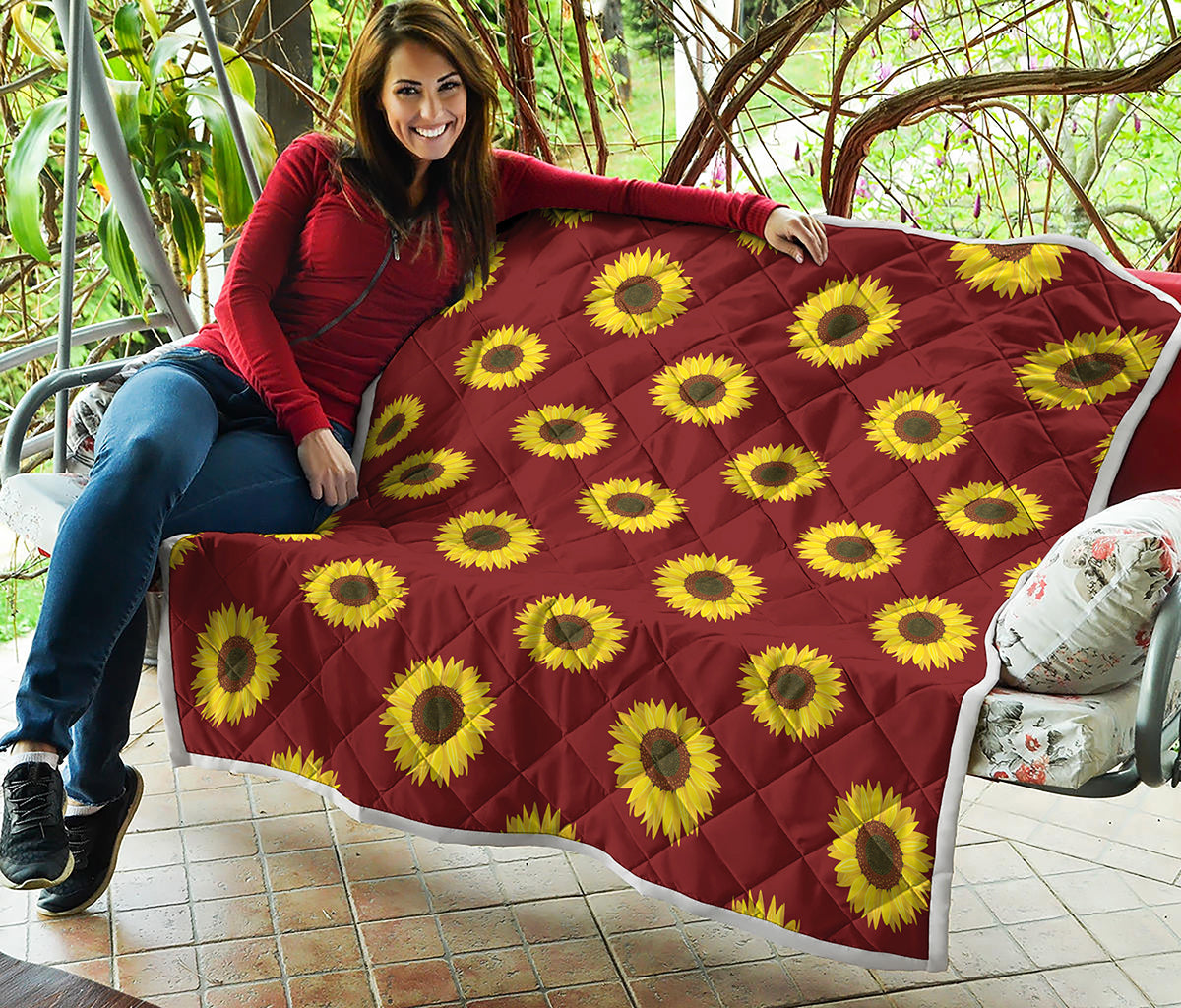 Burgundy Sunflower Pattern Print Quilt